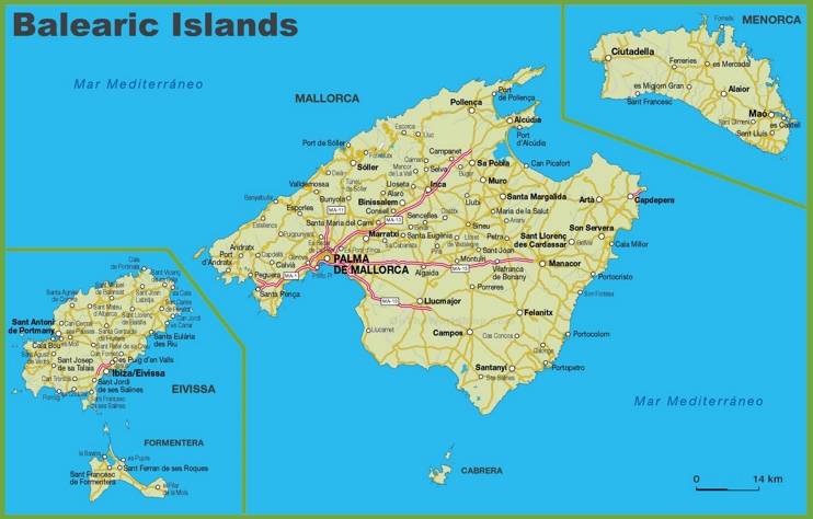 Islas Baleares carreteras mapa