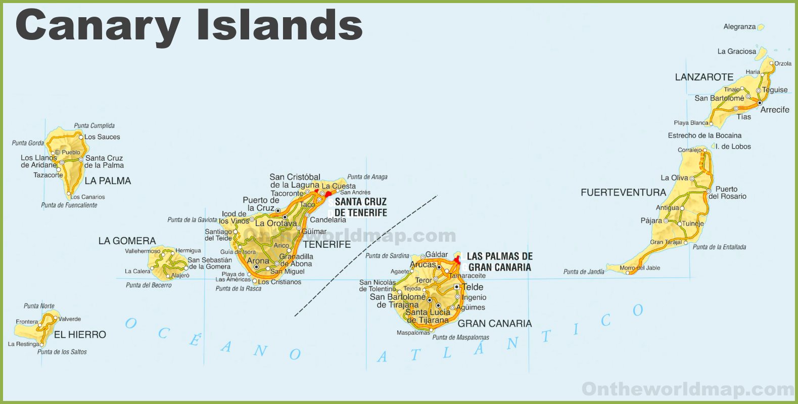 Show Me A Map Of The Canary Islands Detailed Map Of Canary Islands