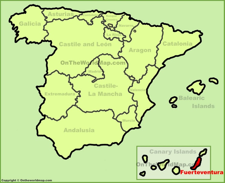Fuerteventura location on the Spain map