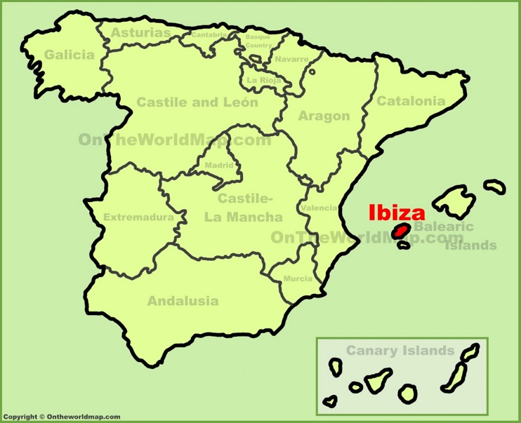 Ibiza location on the Spain map