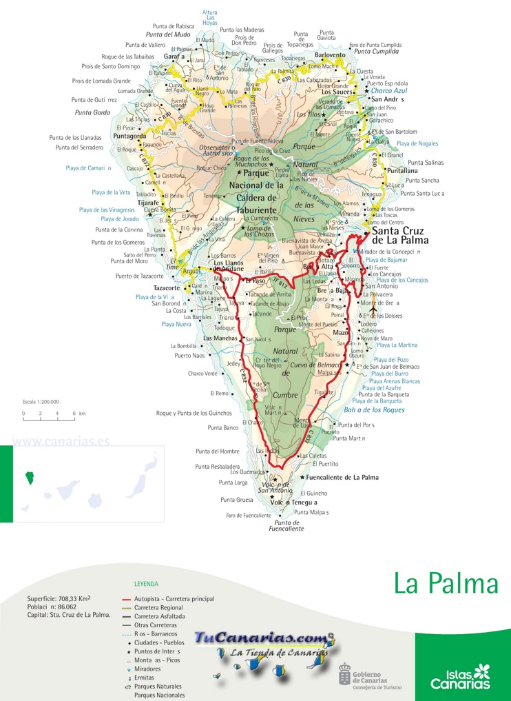 La Palma carreteras mapa