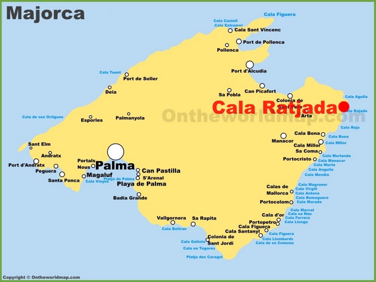 Cala Ratjada en el mapa de Mallorca