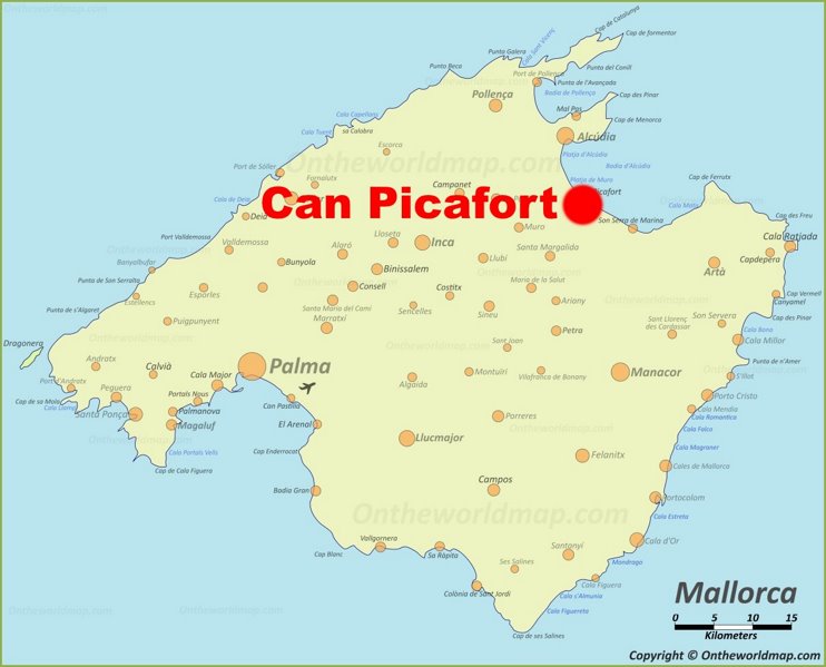 Can Picafort en el mapa de Mallorca