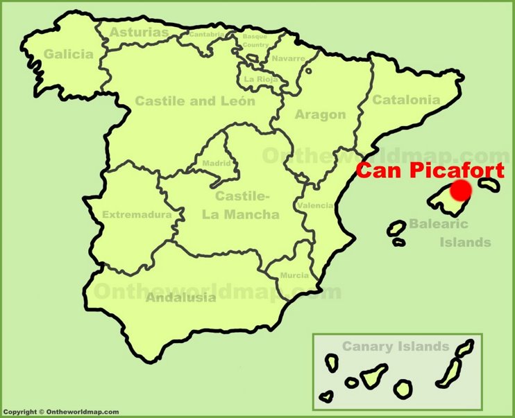 Can Picafort en el mapa de España