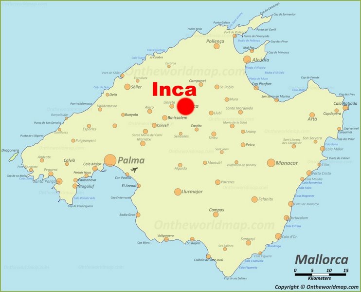 Inca location on the Majorca map