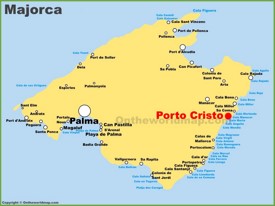 Porto Cristo en el mapa de Mallorca