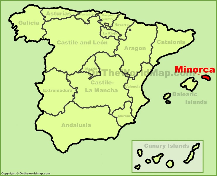 Minorca location on the Spain map 