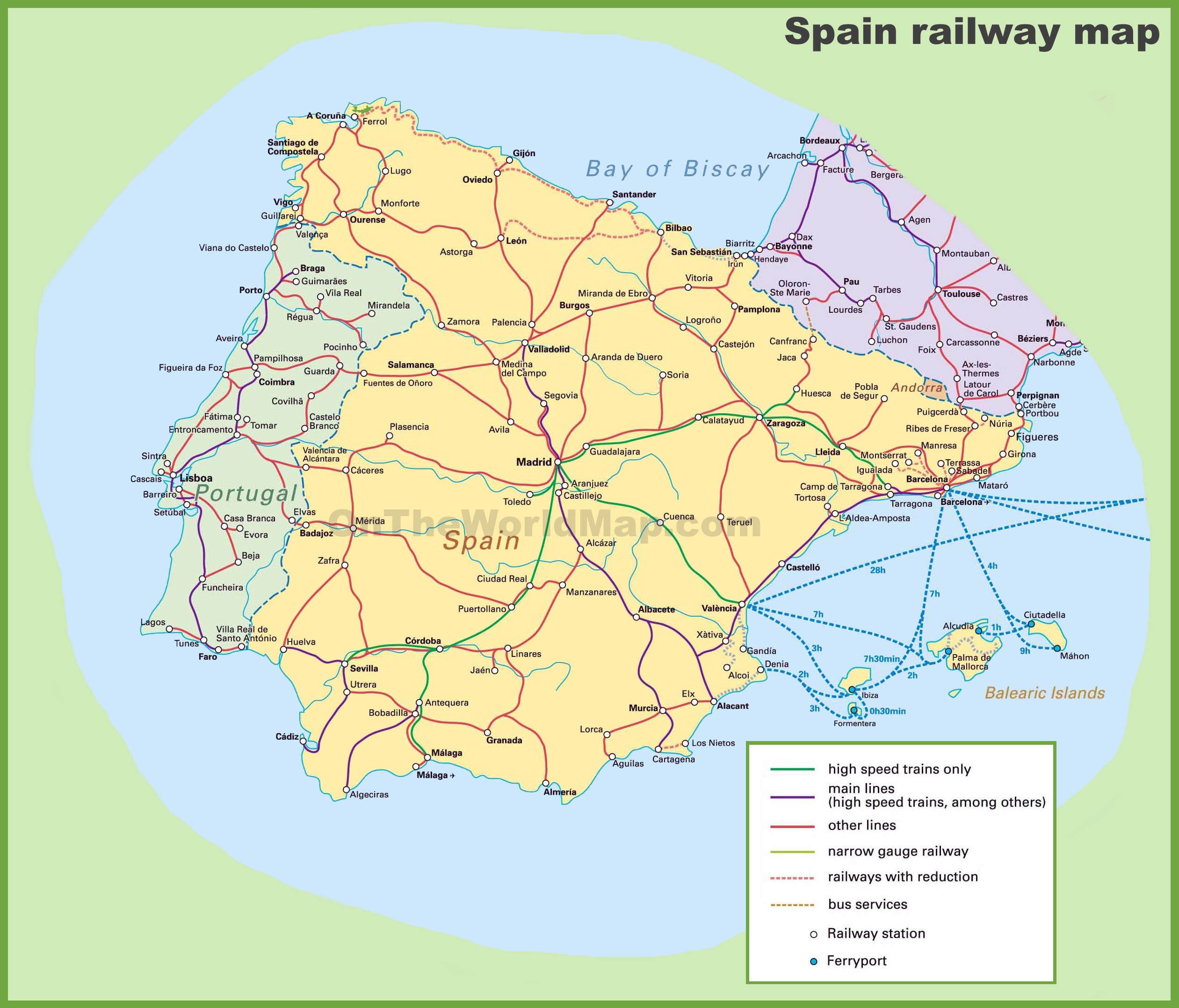 Spain Railway Map Ontheworldmap Com   Spain Railway Map 