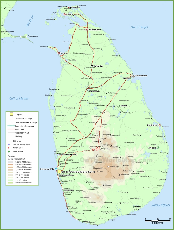 Sri Lanka physical map