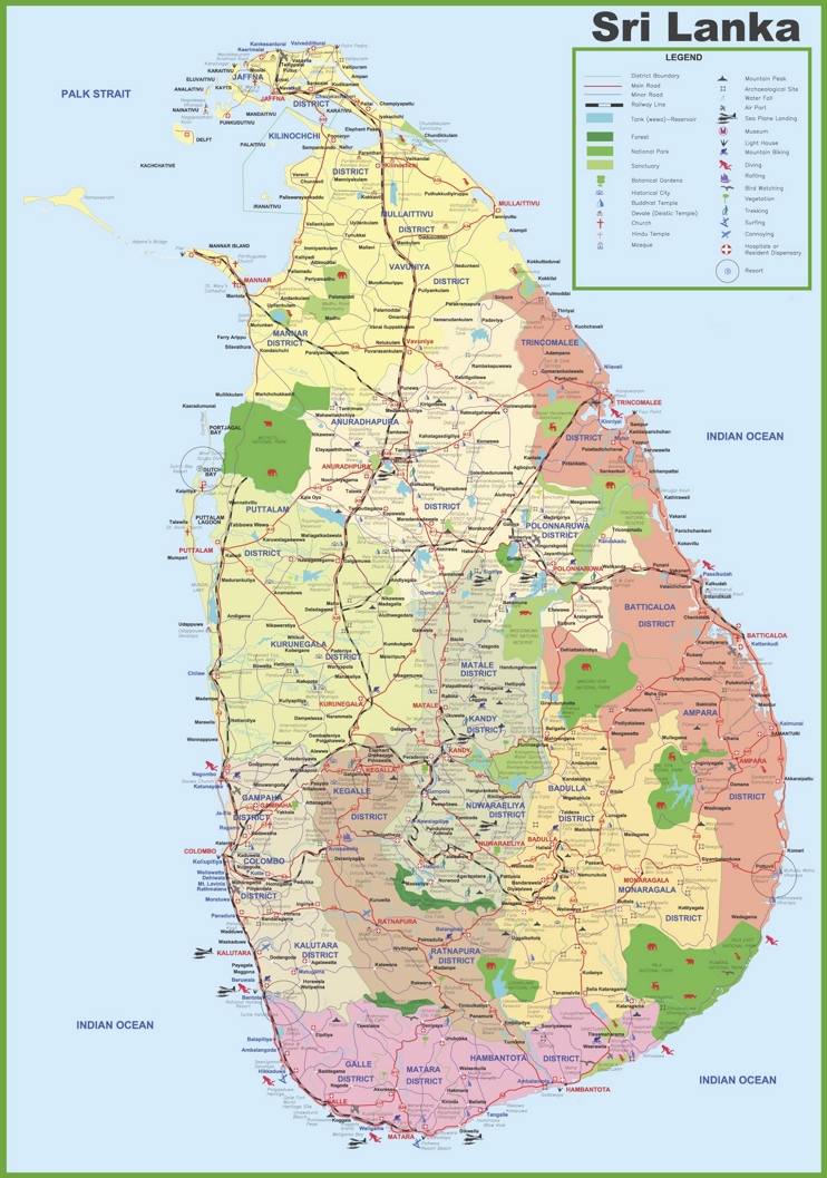 sri lanka map with tourist attractions