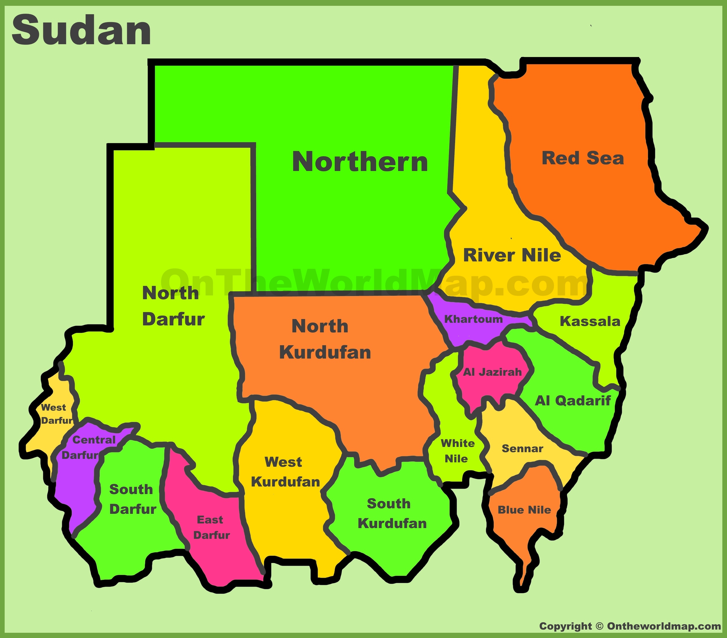 Administrative divisions map of Sudan - Ontheworldmap.com