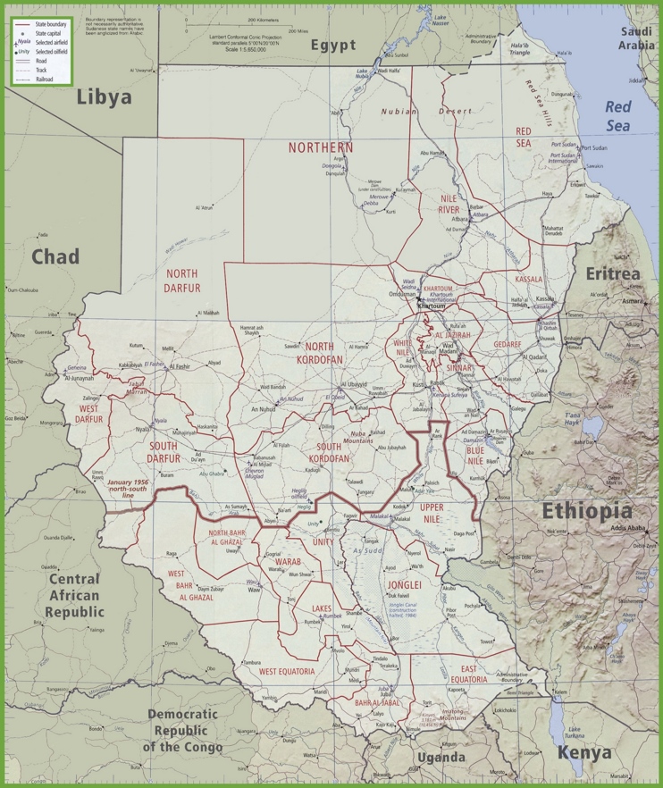 Map of Sudan and South Sudan