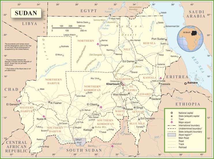 Sudan political map
