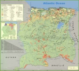 Large detailed map of Suriname with cities and towns