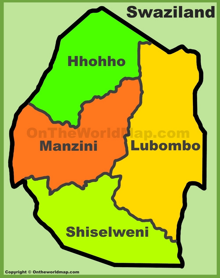 Administrative divisions map of Eswatini (Swaziland)