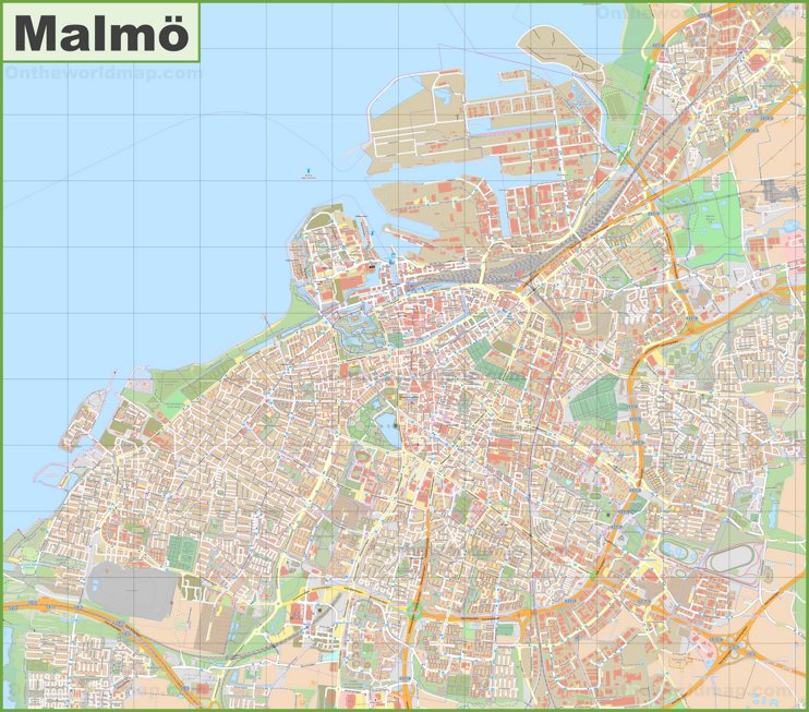 Large detailed map of Malmö