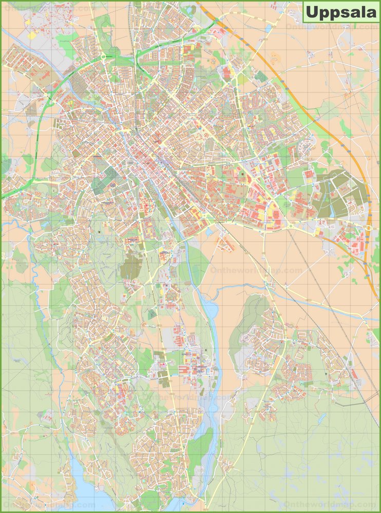 Large detailed map of Uppsala