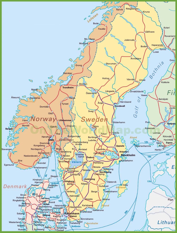 Map of Sweden, Norway and Denmark