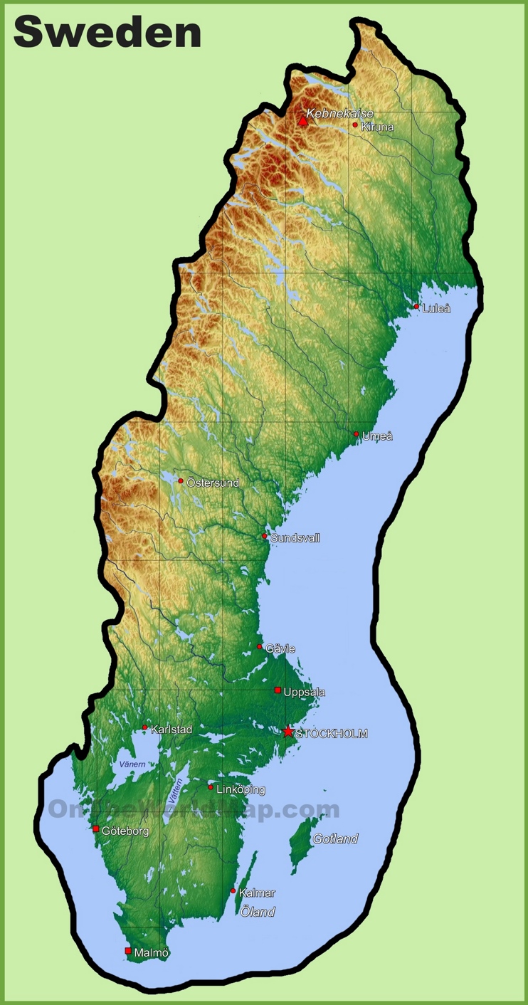 Sweden Physical Map Ontheworldmap Com