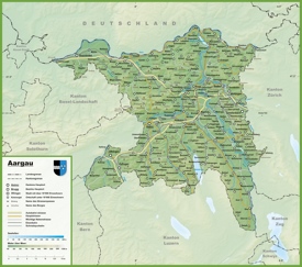 Canton of Aargau map with cities and towns