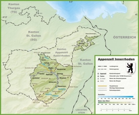 Canton of Appenzell Innerrhoden map with cities and towns