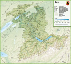 Canton of Bern map with cities and towns