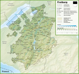 Canton of Fribourg map with cities and towns