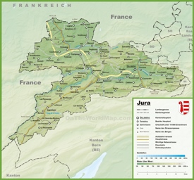 Canton of Jura map with cities and towns