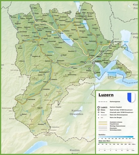 Canton of Lucerne map with cities and towns