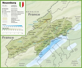 Canton of Neuchâtel map with cities and towns