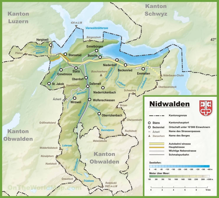 Canton of Nidwalden map with cities and towns