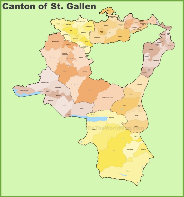 Canton of St. Gallen municipality map