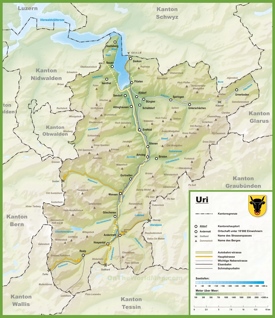 Canton of Uri map with cities and towns
