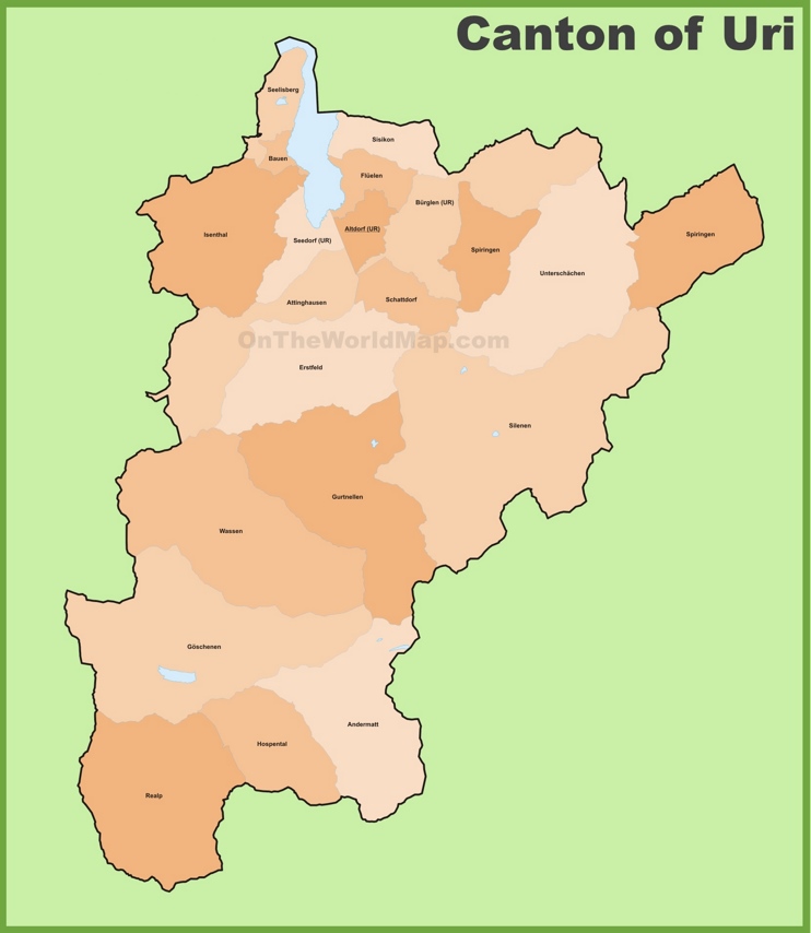 Canton of Uri municipality map