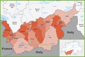 Canton of Valais district map