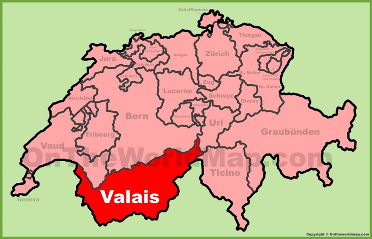 Canton of Valais location on the Switzerland map