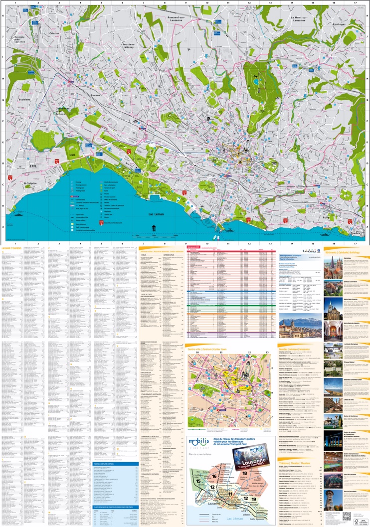 Large detailed tourist map of Lausanne