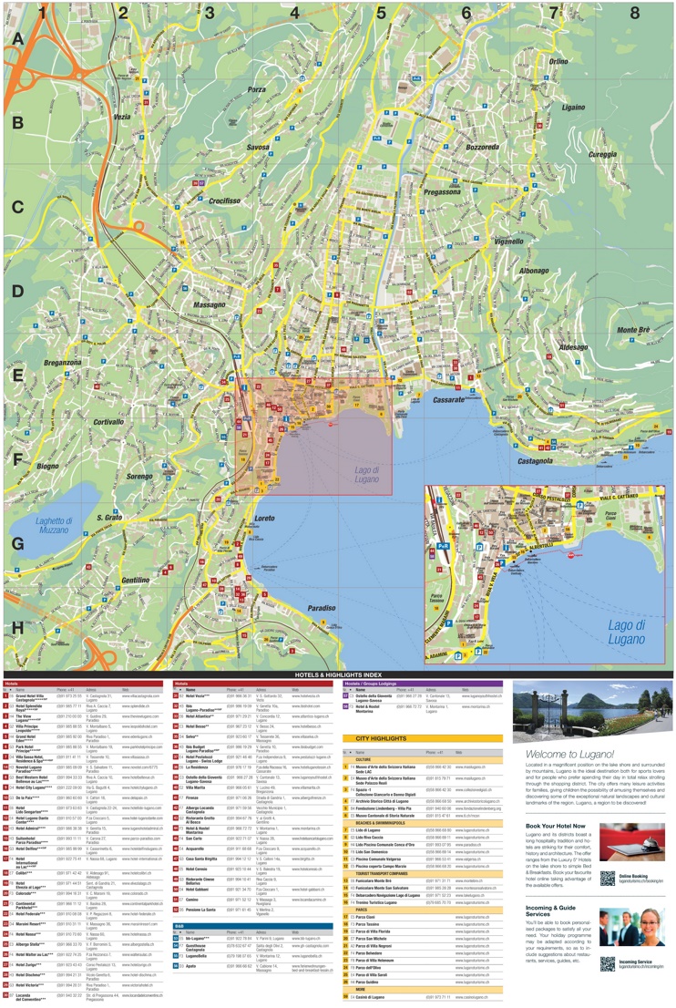 Lugano hotels and sightseeings map