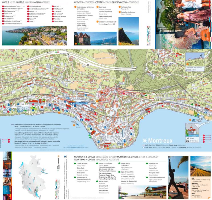 Montreux Hotels and Sightseeings Map