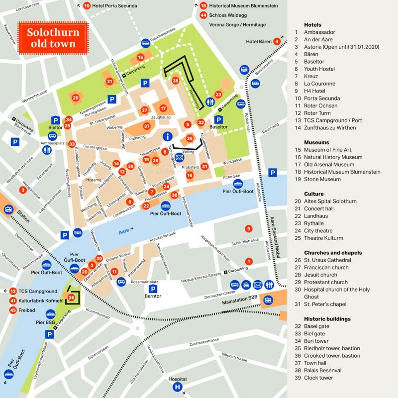 Solothurn Hotels And Sightseeings Map