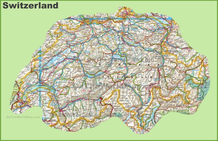 Large detailed map of Switzerland with cities and towns