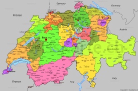 Switzerland map with cantons