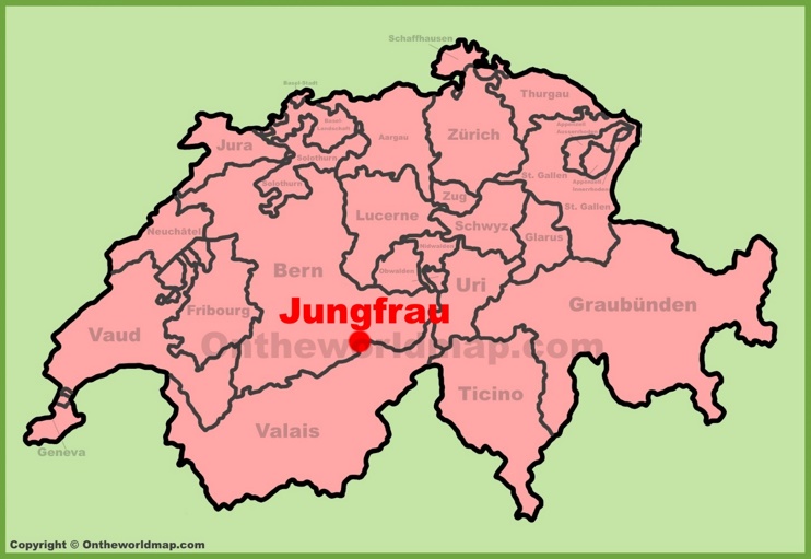 Jungfrau location on the Switzerland map