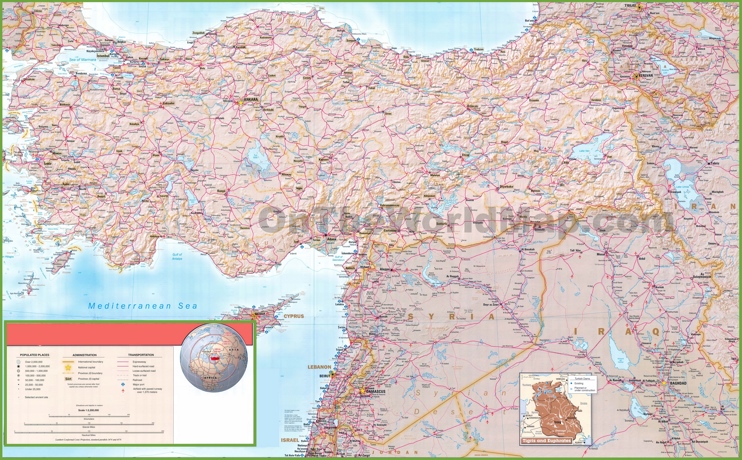 Map of Syria, Iraq and Turkey