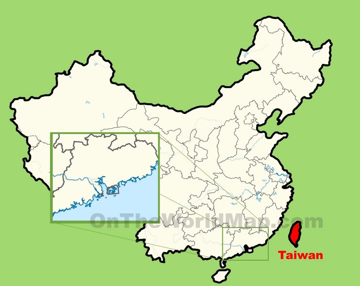 Taiwan location on the map of China