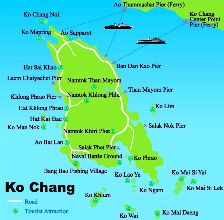 Koh Chang Tourist Attractions Map - Ontheworldmap.com