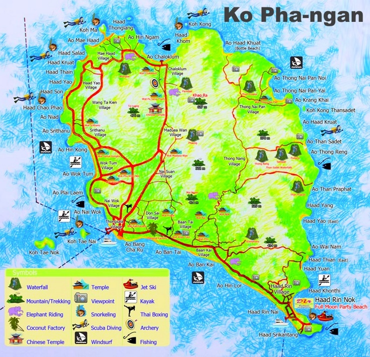Koh Phangan Tourist Attractions Map