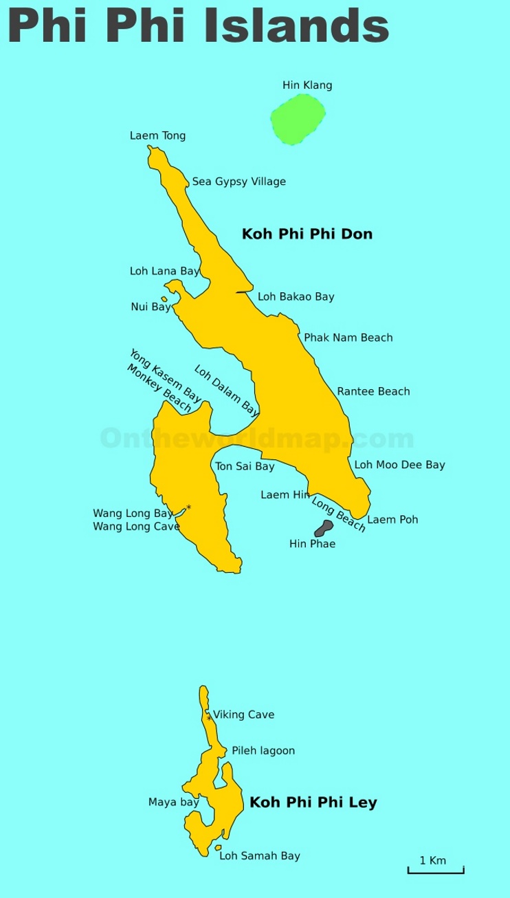 Detailed map of Phi Phi Islands