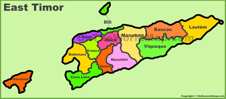 Administrative divisions map of East Timor