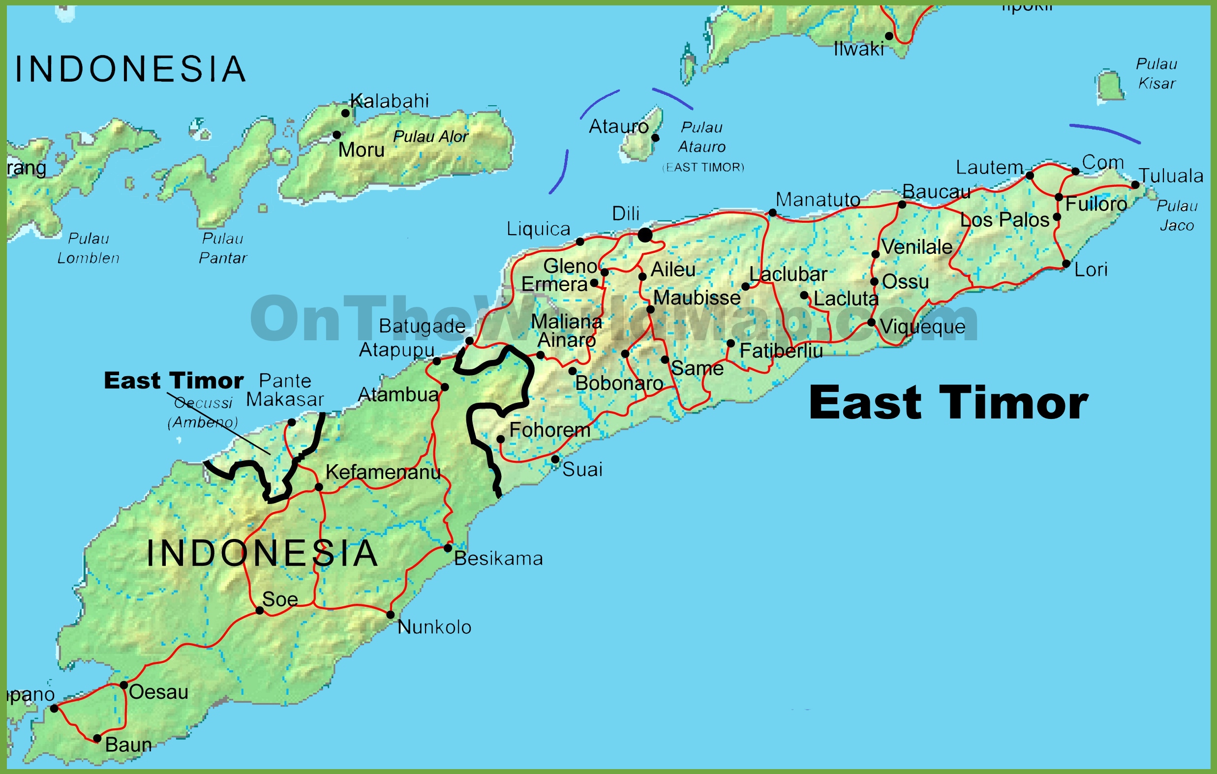 East Timor Physical Map Ontheworldmap Com